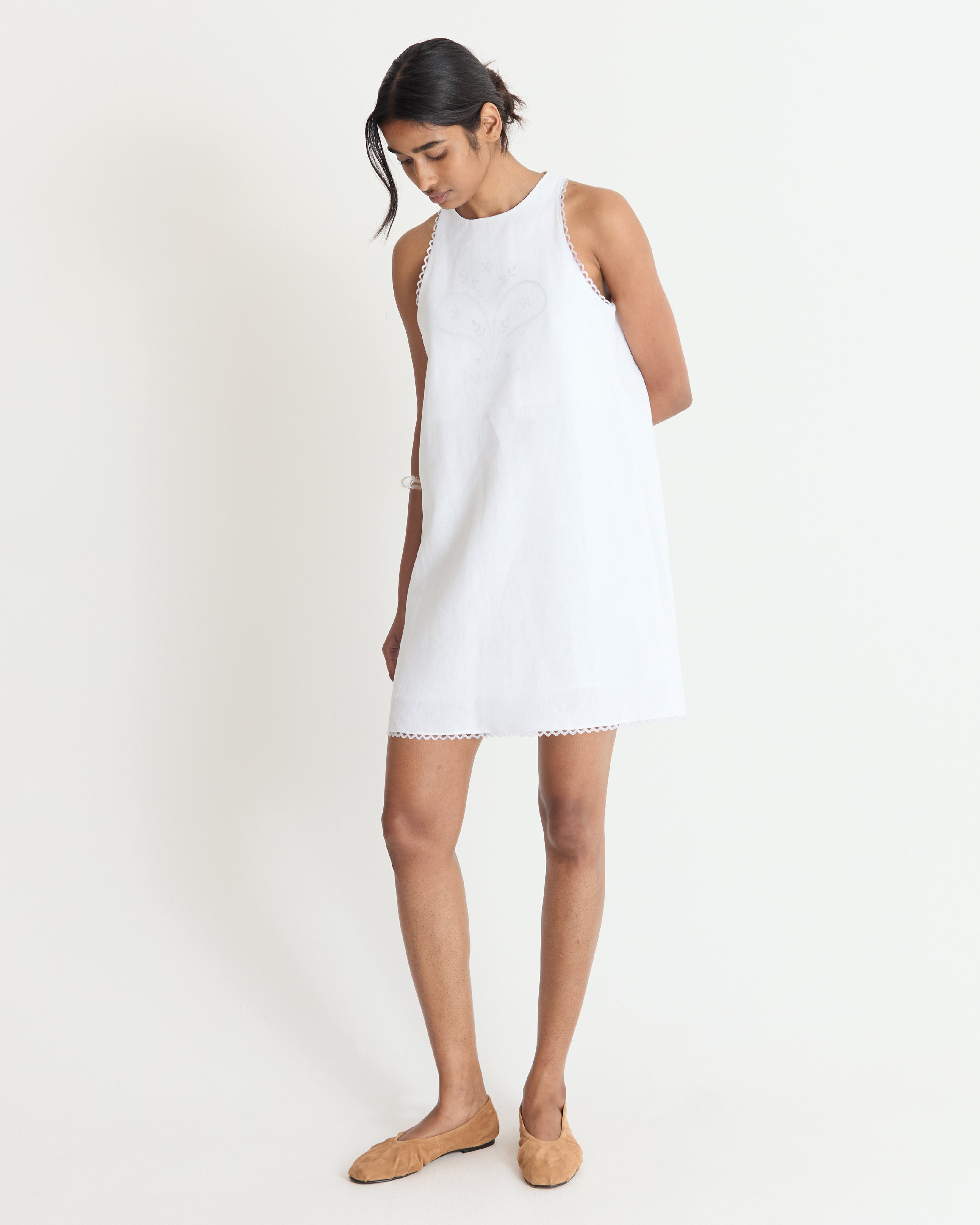 White Embroidered Madere Dress