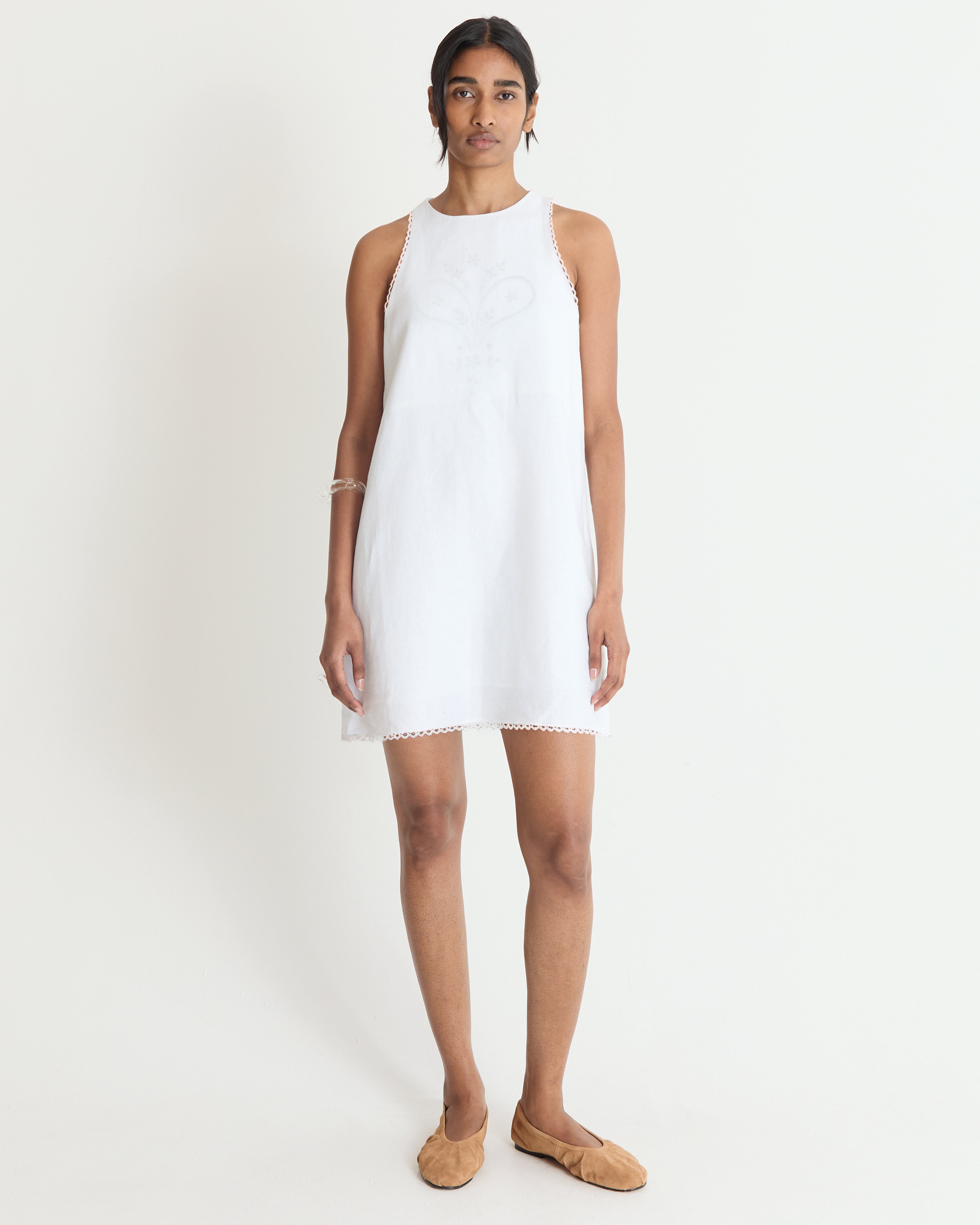 White Embroidered Madere Dress