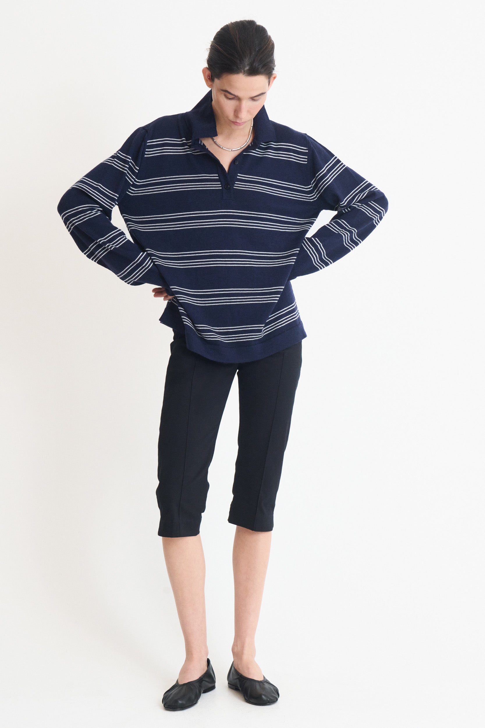 Sookie Striped Polo Shirt in Navy and Ecru (coming soon)