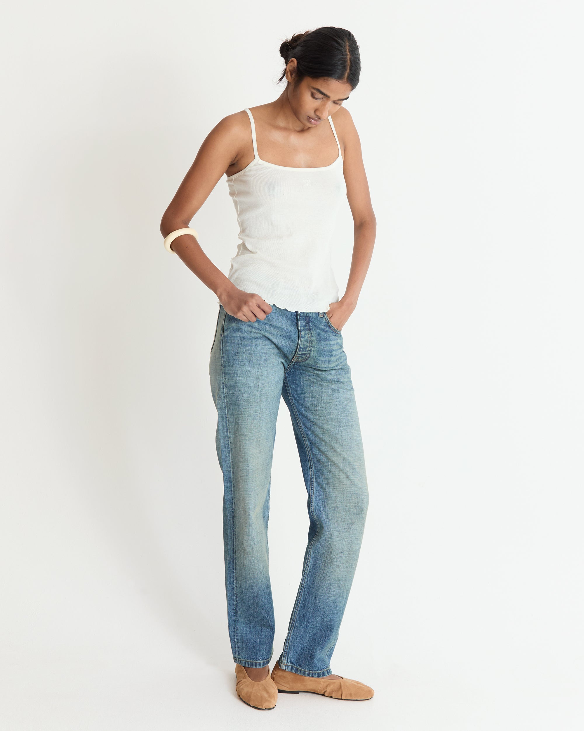 Ecru Spaghetti Tank Top