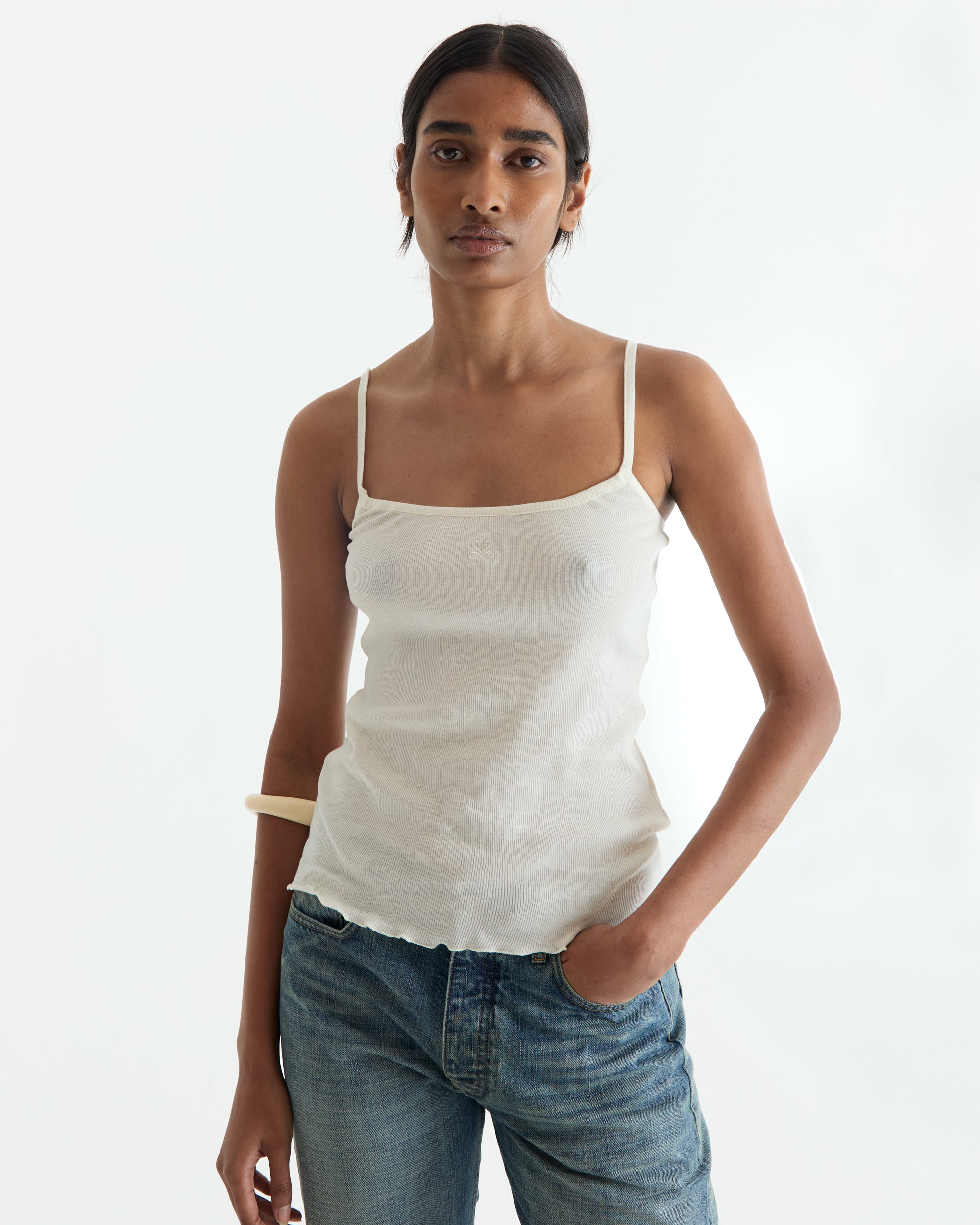 Ecru Spaghetti Tank Top